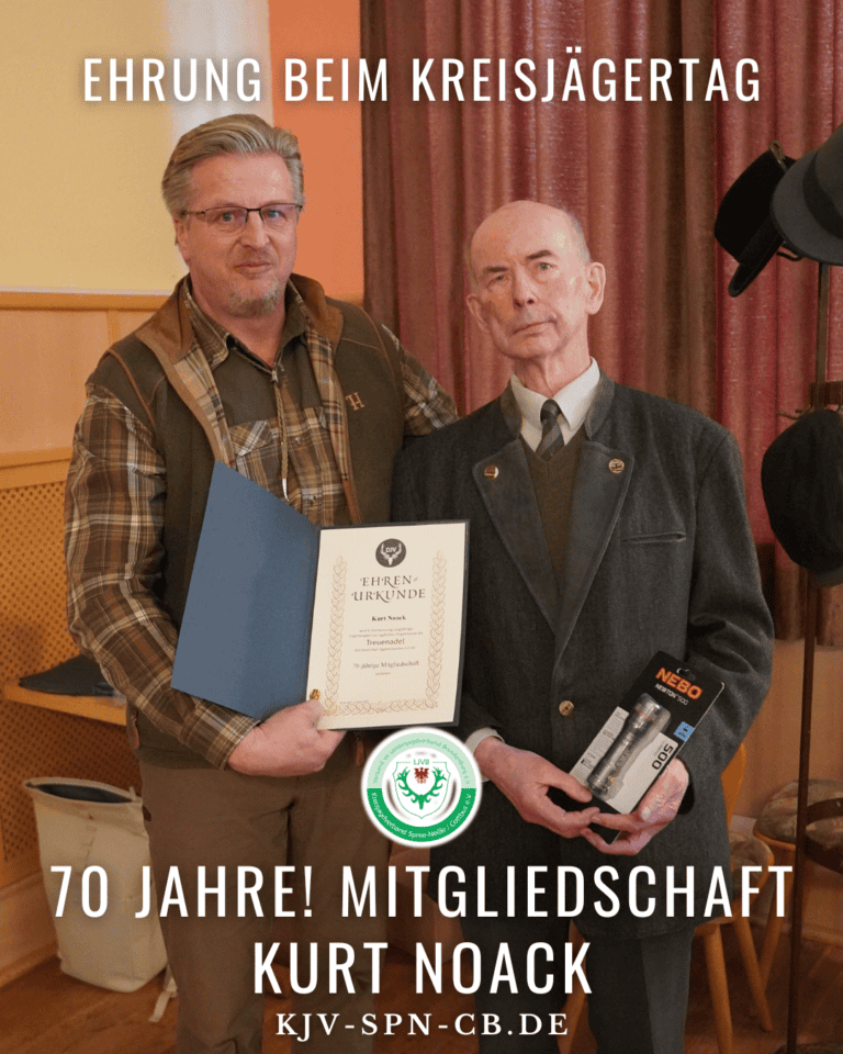 Kreisjägerverband Spree-Neiße_Cottbus ehrt Kurt Noack für 70 Jahre Mitgliedschaft