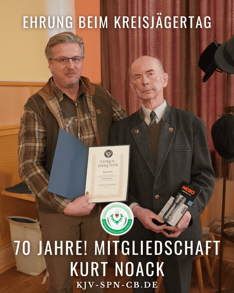 Kreisjägerverband Spree-Neiße_Cottbus ehrt Kurt Noack für 70 Jahre Mitgliedschaft
